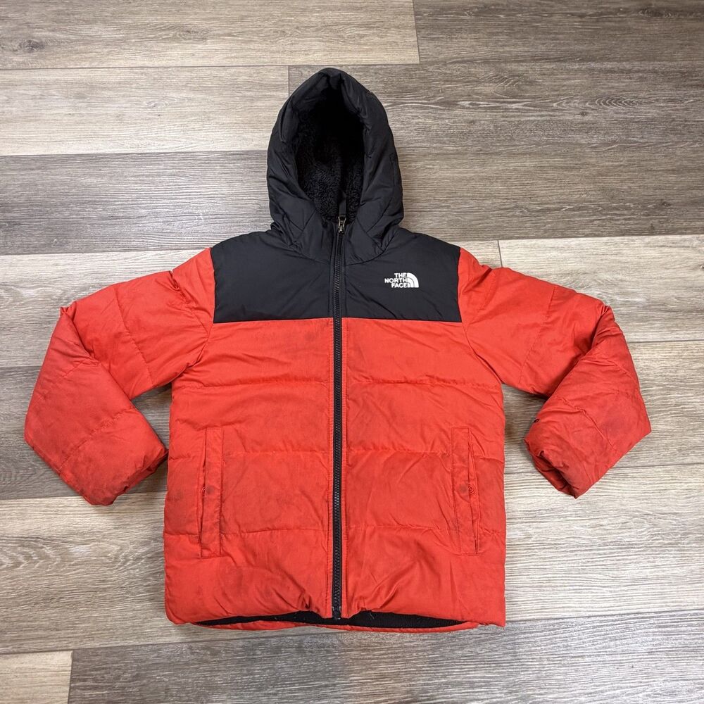 The North Face Jacket Boys Size 10-12 Red Black 550 Down Puffer Hooded Winter